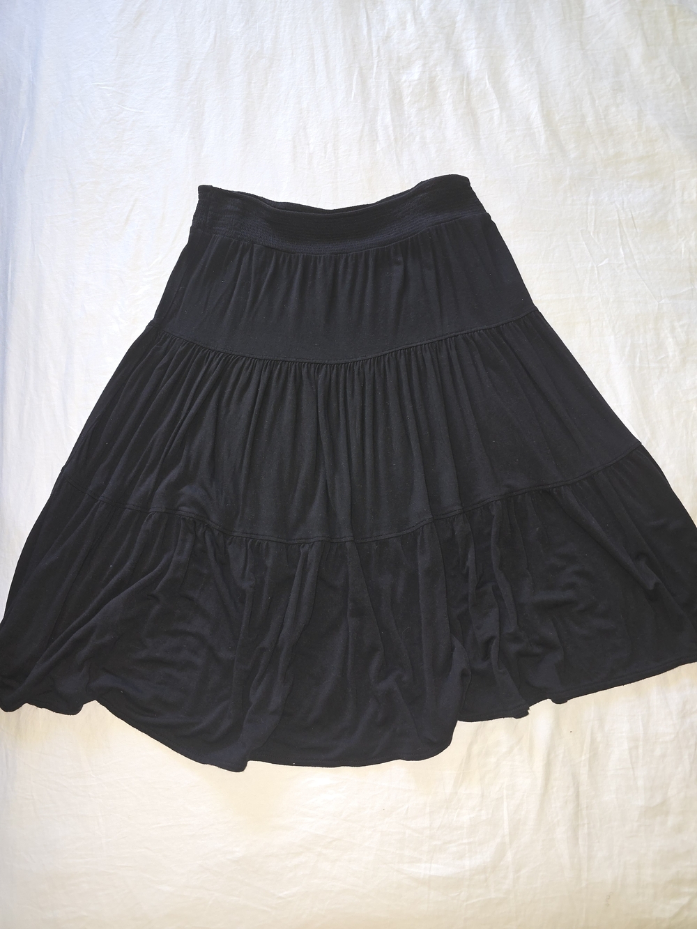 Black Tiered A-Line Midi Skirt